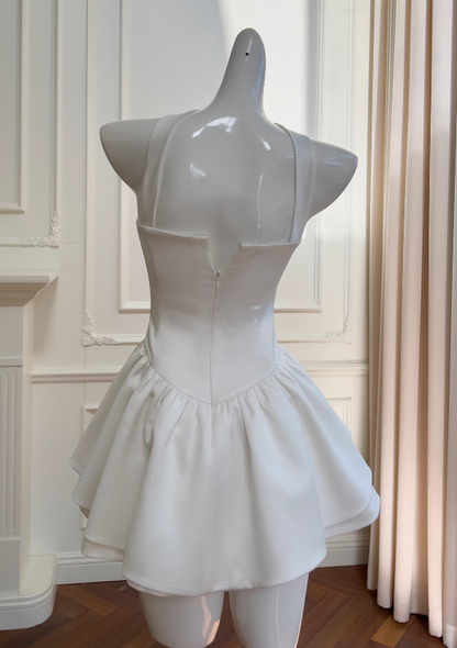 Fairytale White Strapless Prom Dress 🤍Elegant Birthday Short Party Dress 