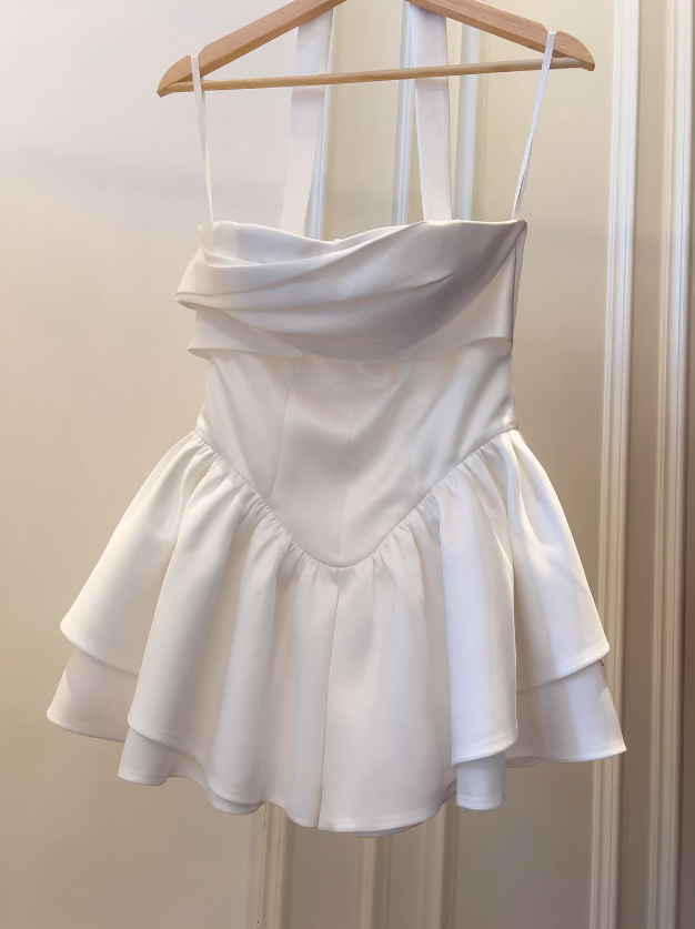 Fairytale White Strapless Prom Dress 🤍Elegant Birthday Short Party Dress 