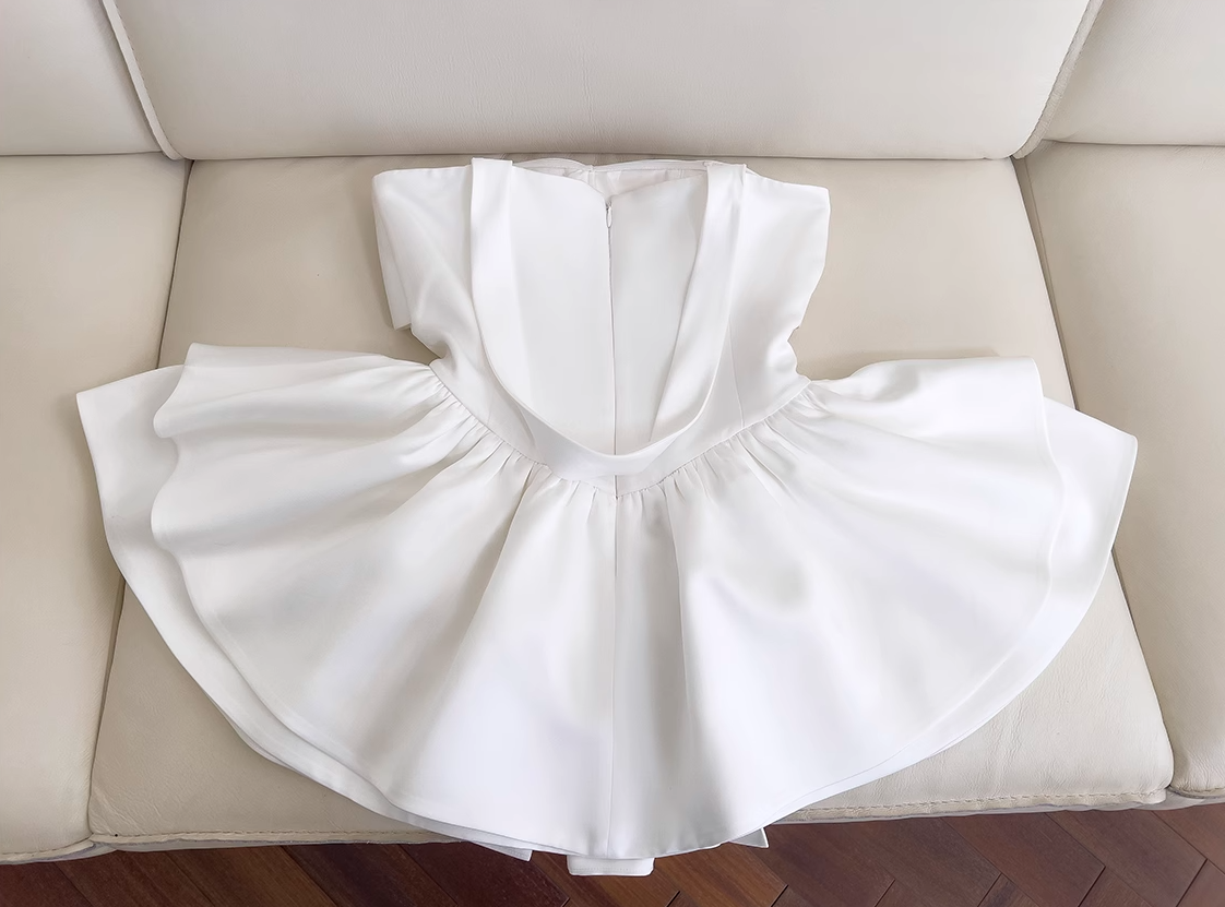 Fairytale White Strapless Prom Dress 🤍Elegant Birthday Short Party Dress 