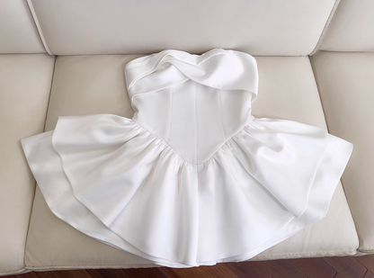 Fairytale White Strapless Prom Dress 🤍Elegant Birthday Short Party Dress 