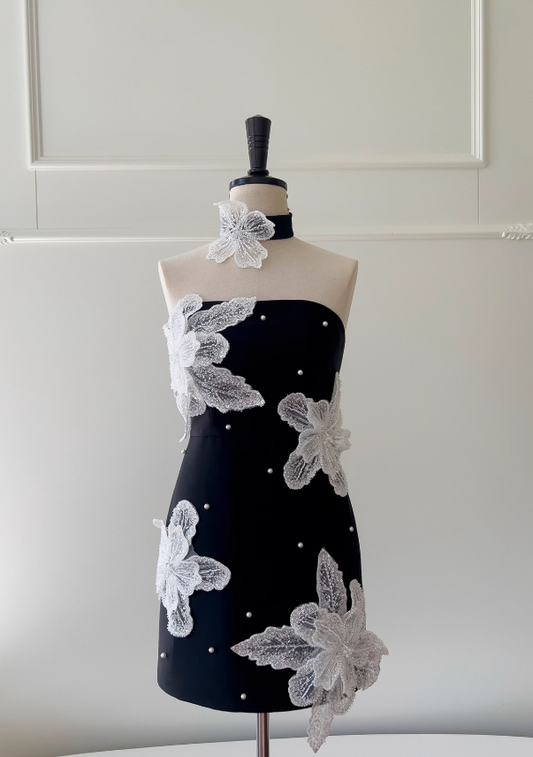 Trägerloses schwarzes kurzes A-Linien-Ballkleid Homecoming-Kleid ED01117