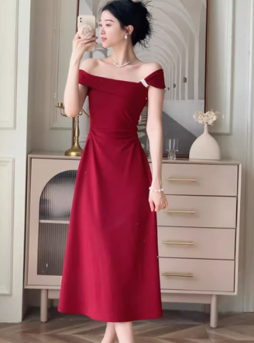 Französisch reine desire stil one-schulter nische high-end-taille temperament frauen kleid ED0111