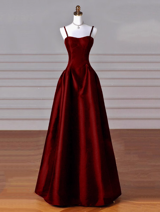 A-Line Sweetheart Prom Dress for Birthday&Graduation-Burgundy Satin Long Formal Evening Dress 