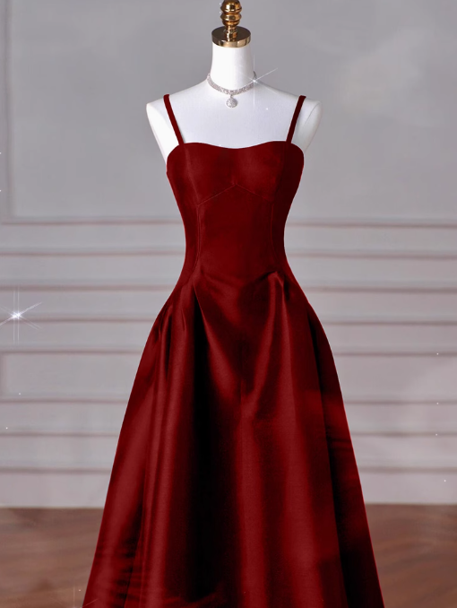 A-Line Sweetheart Prom Dress for Birthday&Graduation-Burgundy Satin Long Formal Evening Dress 