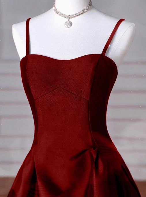 A-Line Sweetheart Prom Dress for Birthday&Graduation-Burgundy Satin Long Formal Evening Dress 