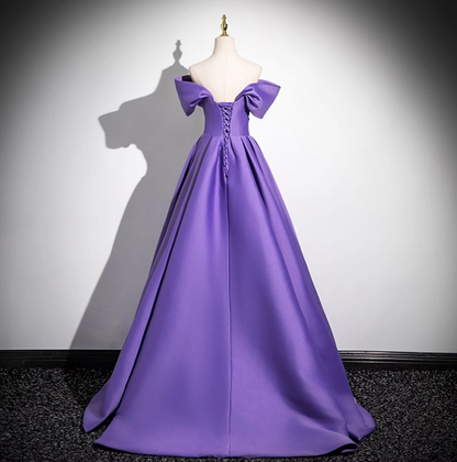 Purple A-line V-neck satin long prom dress, purple formal dress ED01141