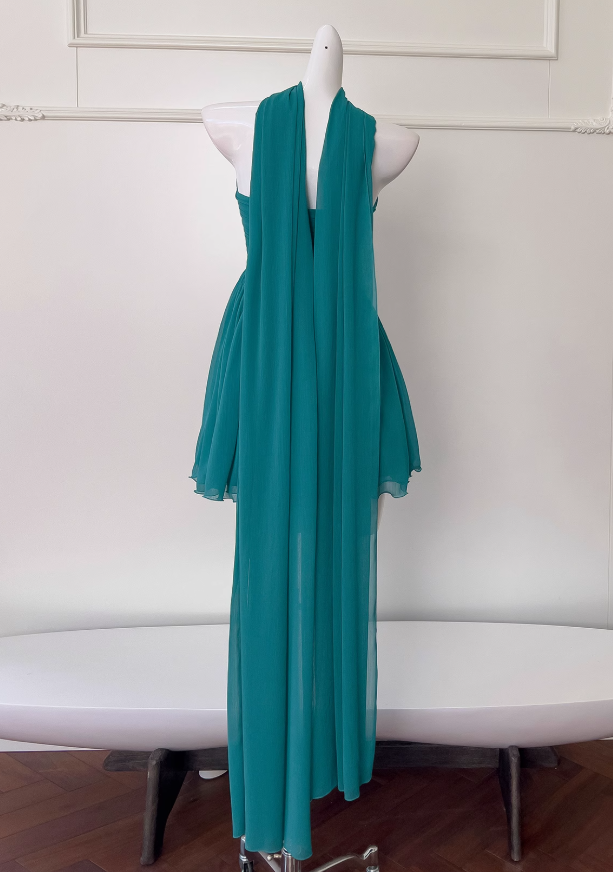 Seeblaues A-Linien-Ballkleid aus trägerlosem Chiffon, kurzes Ballkleid aus seeblauem Homecoming-Kleid ED01154