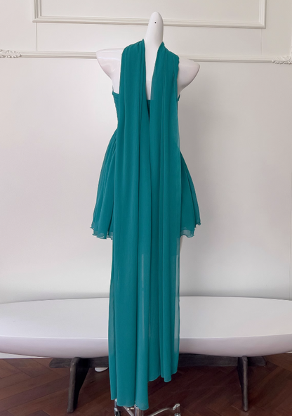Seeblaues A-Linien-Ballkleid aus trägerlosem Chiffon, kurzes Ballkleid aus seeblauem Homecoming-Kleid ED01154