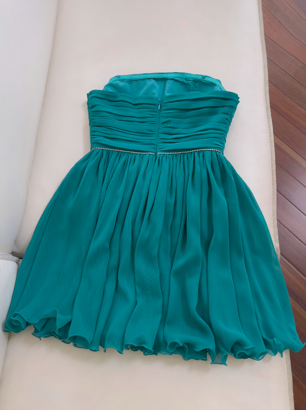 Seeblaues A-Linien-Ballkleid aus trägerlosem Chiffon, kurzes Ballkleid aus seeblauem Homecoming-Kleid ED01154