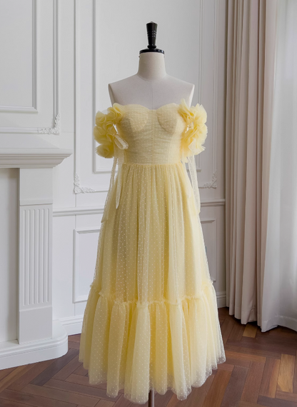 Gelbes A-Linien-Kurzballkleid aus Tüll mit herzförmigem Ausschnitt, gelbes Homecoming-Kleid ED01156