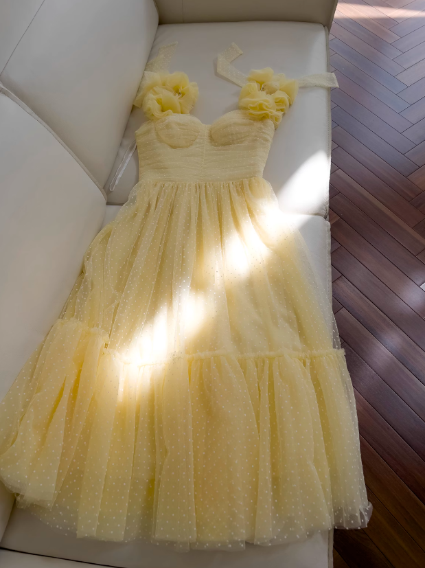 Gelbes A-Linien-Kurzballkleid aus Tüll mit herzförmigem Ausschnitt, gelbes Homecoming-Kleid ED01156