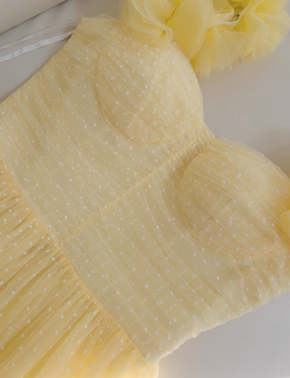 Gelbes A-Linien-Kurzballkleid aus Tüll mit herzförmigem Ausschnitt, gelbes Homecoming-Kleid ED01156