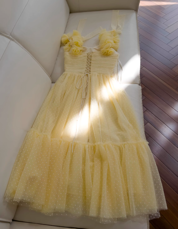 Gelbes A-Linien-Kurzballkleid aus Tüll mit herzförmigem Ausschnitt, gelbes Homecoming-Kleid ED01156