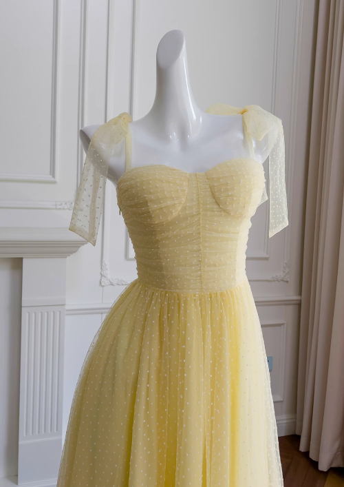 Gelbes A-Linien-Kurzballkleid aus Tüll mit herzförmigem Ausschnitt, gelbes Homecoming-Kleid ED01156