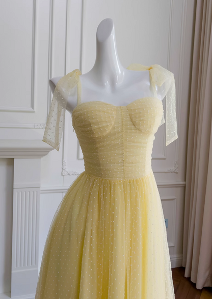Gelbes A-Linien-Kurzballkleid aus Tüll mit herzförmigem Ausschnitt, gelbes Homecoming-Kleid ED01156
