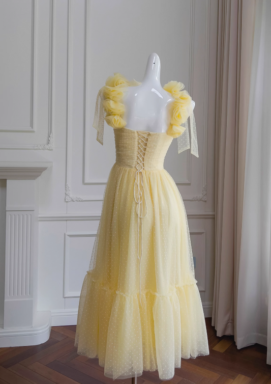 Gelbes A-Linien-Kurzballkleid aus Tüll mit herzförmigem Ausschnitt, gelbes Homecoming-Kleid ED01156