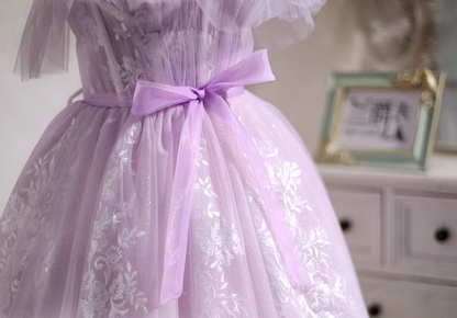 Purple A-line sweetheart neckline tulle lace short prom dress, purple homecoming dress ED01157