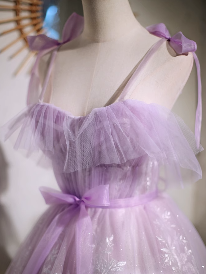 Purple A-line sweetheart neckline tulle lace short prom dress, purple homecoming dress ED01157
