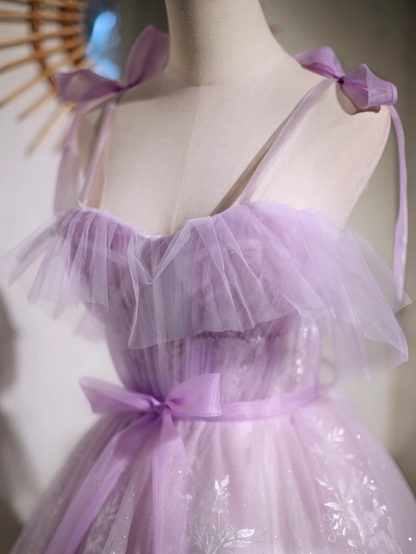 Purple A-line sweetheart neckline tulle lace short prom dress, purple homecoming dress ED01157