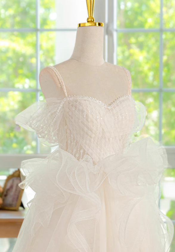 White A-line off-the-shoulder tulle lace short prom dress, white homecoming dress ED01159