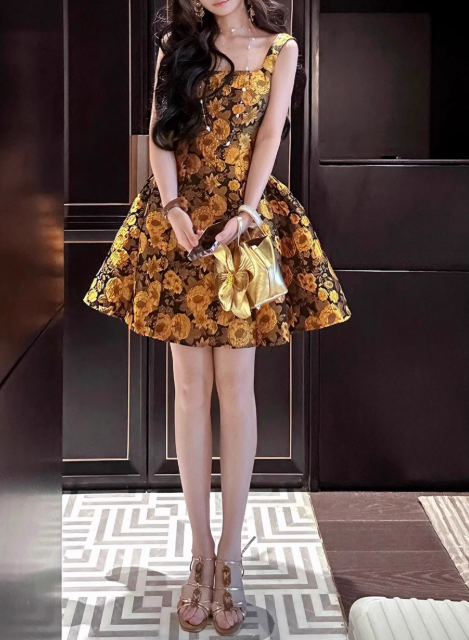 Robe à bretelles à fleurs 3D françaises ED01171