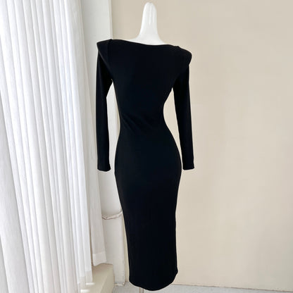 Robe noire élégante à manches longues, robe d'anniversaire ED01184