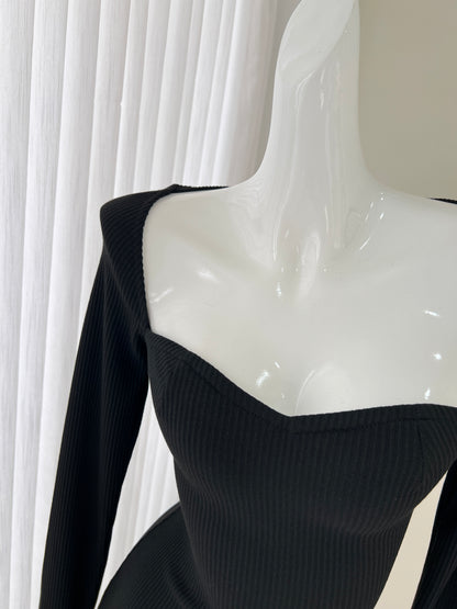 Robe noire élégante à manches longues, robe d'anniversaire ED01184