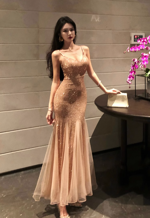 French retro sequined mesh dress Party dress ED01187