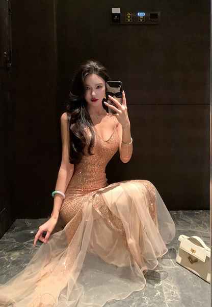 French retro sequined mesh dress Party dress ED01187