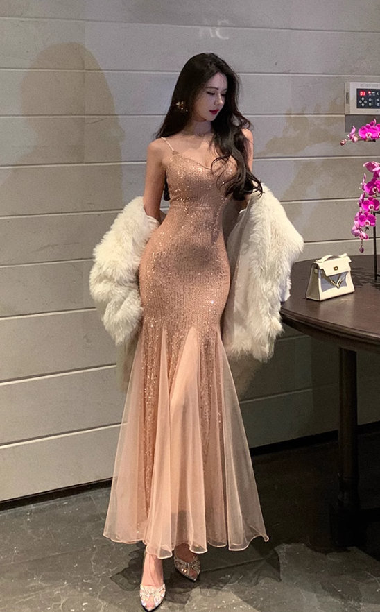 French retro sequined mesh dress Party dress ED01187