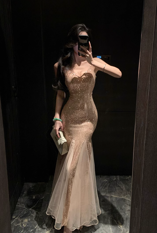 French retro sequined mesh dress Party dress ED01187