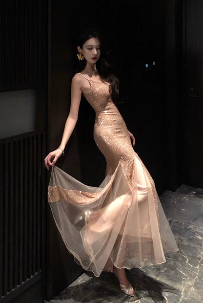 French retro sequined mesh dress Party dress ED01187
