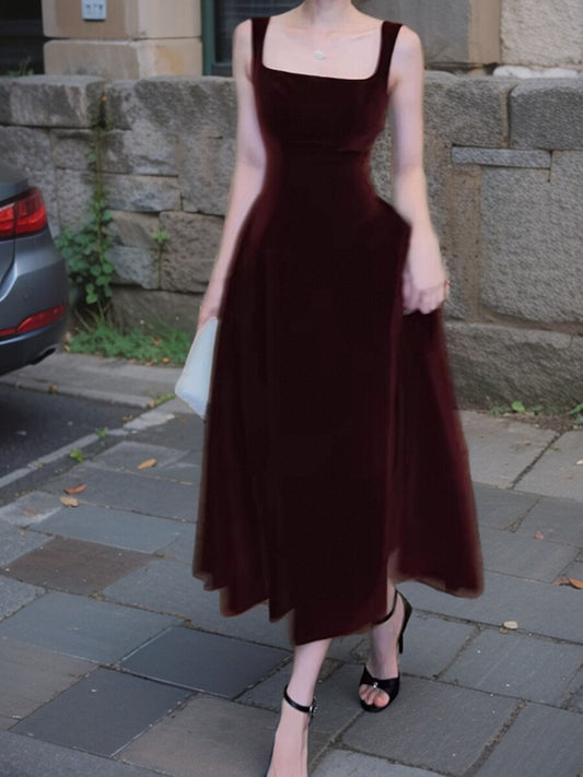 French retro square neck velvet dress ED01193