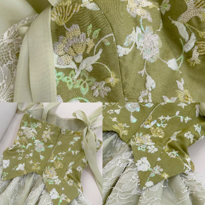 Robe de bal courte vert olive coupe trapèze en dentelle et paillettes, tenue de soirée ED01198