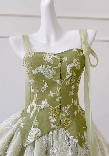 Olive Green A-line Mesh Lace Sequined Short Prom Dress Homecoming Dress ED01198