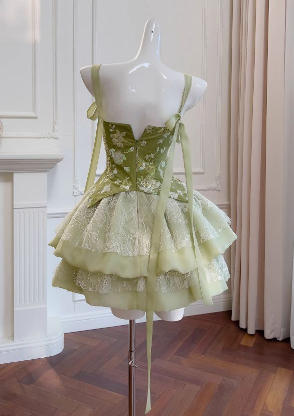 Olive Green A-line Mesh Lace Sequined Short Prom Dress Homecoming Dress ED01198
