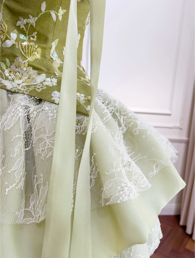 Olive Green A-line Mesh Lace Sequined Short Prom Dress Homecoming Dress ED01198