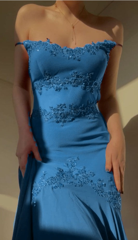 Spaghetti Strap Blue Chiffon Beaded Bodycon Dress Zipper Party Dress Prom Dress