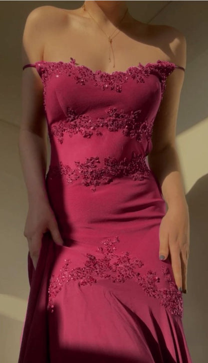 Spaghetti Strap Hot Pink Chiffon Beaded Bodycon Dress Zipper Party Dress Prom Dress