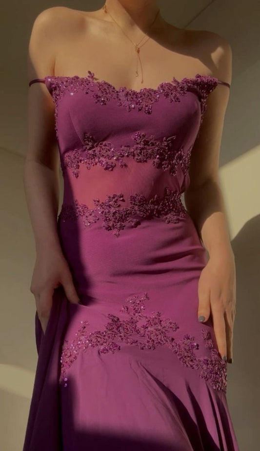 Spaghetti Strap Purple Chiffon Beaded Zipper Party Dress Prom Dress