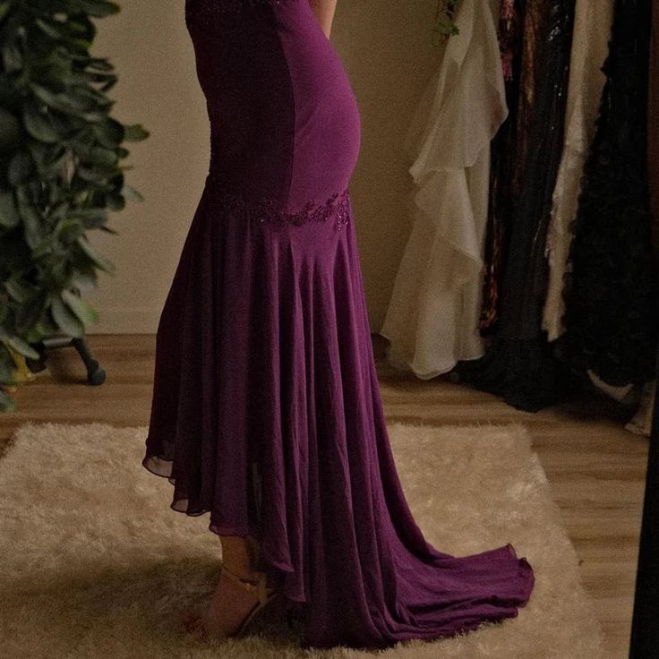 Spaghetti Strap Purple Chiffon Beaded Bodycon Dress Zipper Party Dress Prom Dress