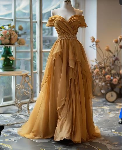 Yellow/Purple A-line Off-shoulder Chiffon Long Prom Dress Formal Evening Gown
