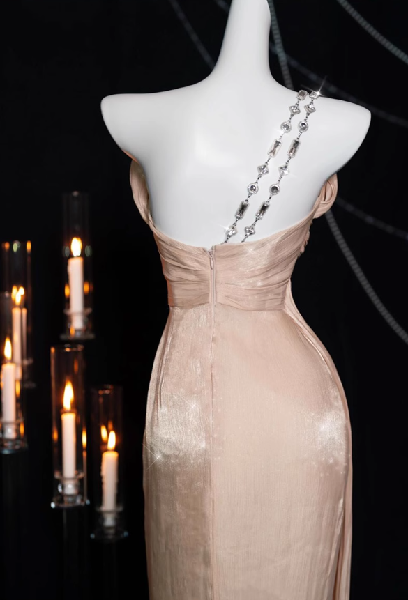 Langes Ballkleid aus Satin mit einer Schulter, formelles Kleid ED01239