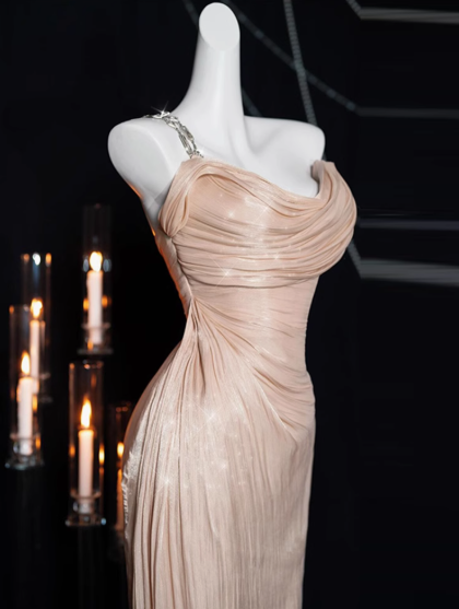 one-shoulder satin long prom dress, formal dress ED01239