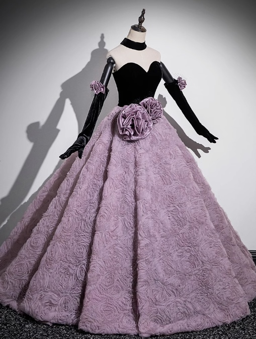 Robe de bal longue en tulle et velours, coupe trapèze, décolleté en cœur, pour les 16 ans, ED01241