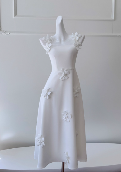 White suspender flower dress French retro dress ED01250