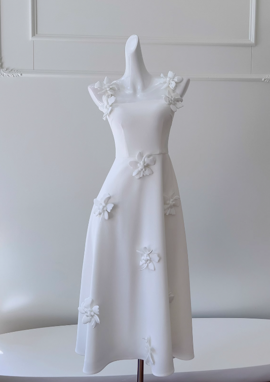 White suspender flower dress French retro dress ED01250