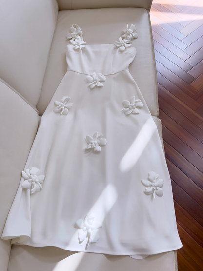 White suspender flower dress French retro dress ED01250