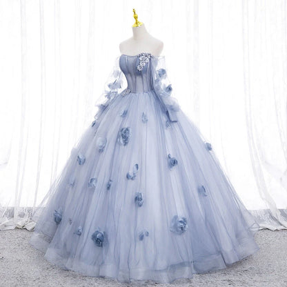 A-Line Off Shoulder Tulle Long Prom Dress, Sweet Long Formal Dress ED01257