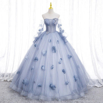 A-Line Off Shoulder Tulle Long Prom Dress, Sweet Long Formal Dress ED01257
